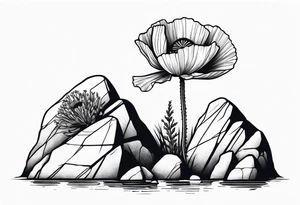 poppy growing out of rock hugging 
rock in support tattoo idea