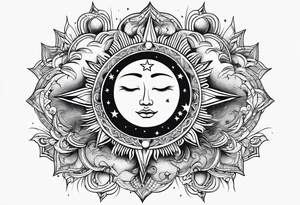 Sun moon and stars without facial features tattoo idea