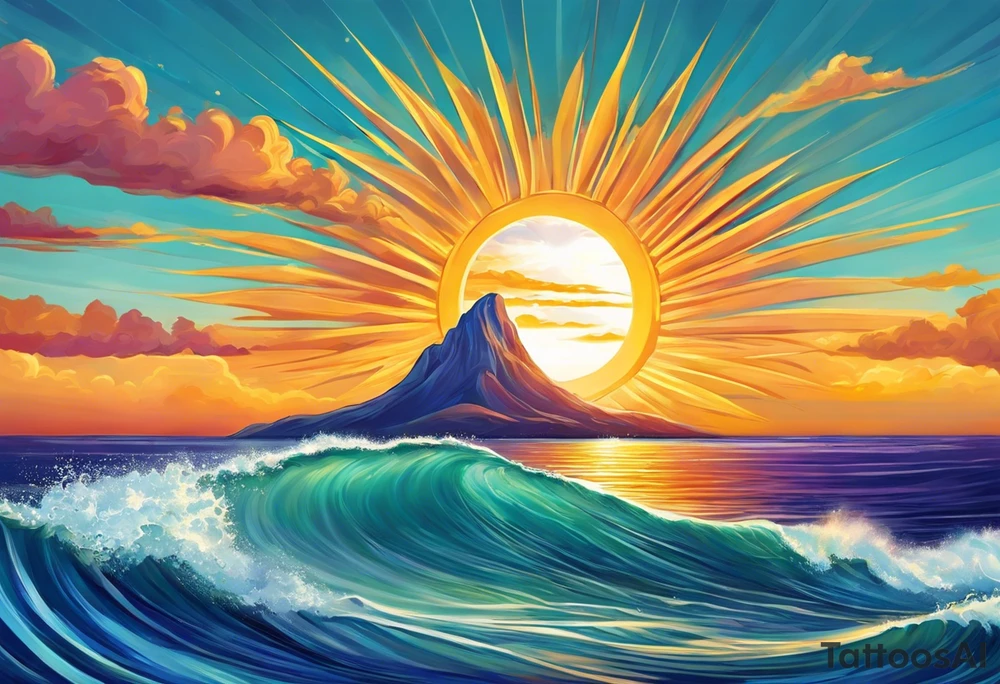 The letters "Pura Vida" forming the gentle curves of ocean waves, with the "i" in "Vida" extending into a mountain peak. The sun could be subtly incorporated above the letters. It creates a harmonious blend of nature and the phrase. What do you envision? tattoo idea