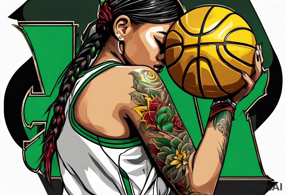 female basketball player number 24 with colors green, yellow, maroon and black tattoo idea
