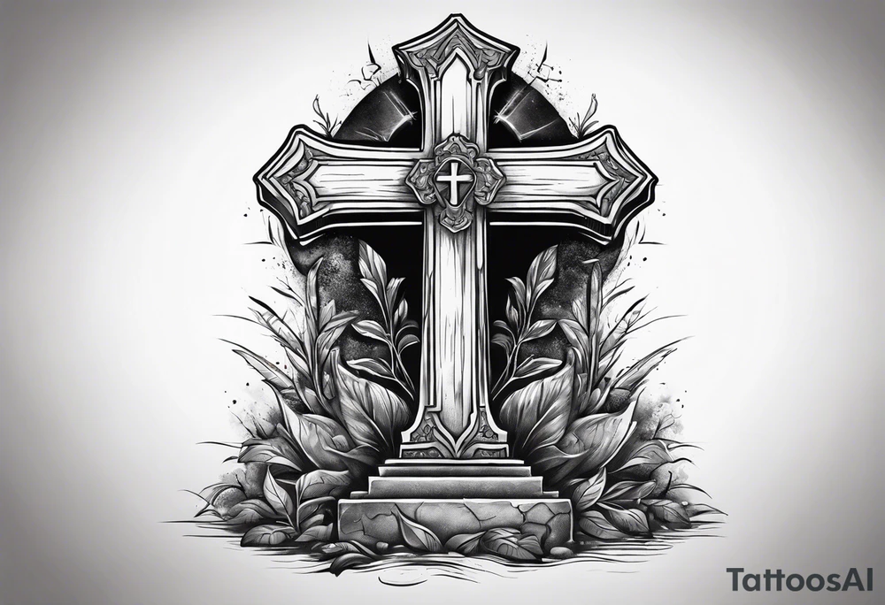 cross coming out of a grave tattoo idea