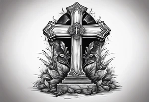 cross coming out of a grave tattoo idea