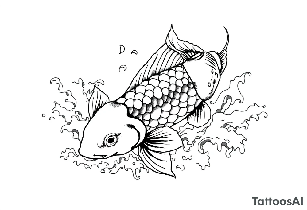 traditional koi fish swimming upstream through turbulent waves tattoo idea