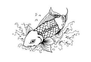 traditional koi fish swimming upstream through turbulent waves tattoo idea