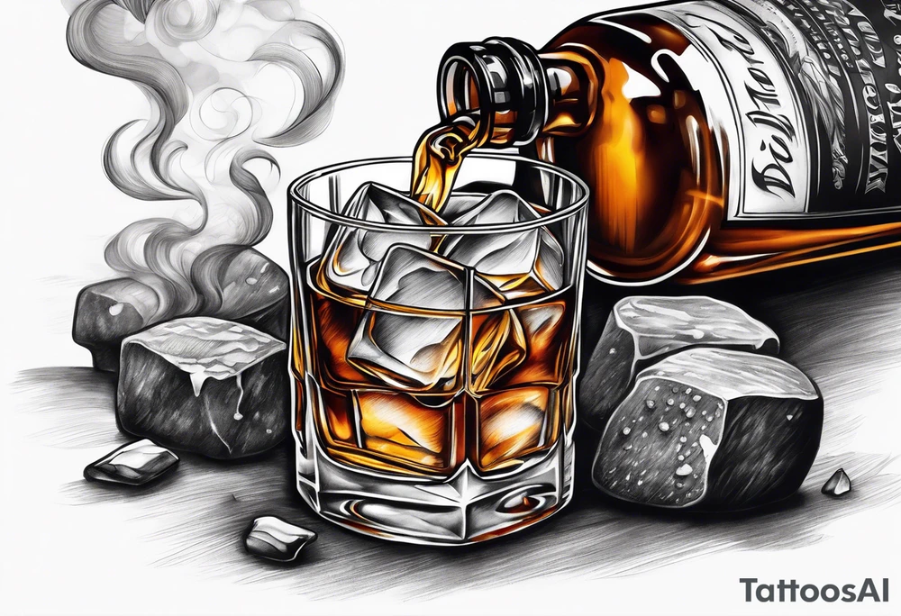 whiskey on the rocks with smoke tattoo idea