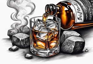 whiskey on the rocks with smoke tattoo idea