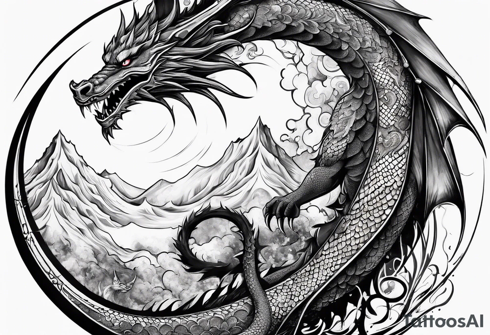 Moon and a dragon tattoo idea