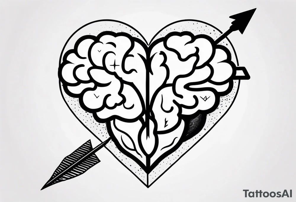 Picture of a heart and brain with an arrow pointing down underneath tattoo idea