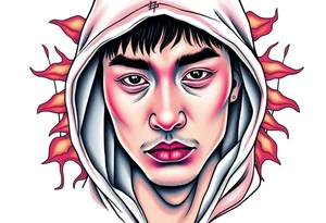 Handsome Asian young guy wearing hood tattoo idea