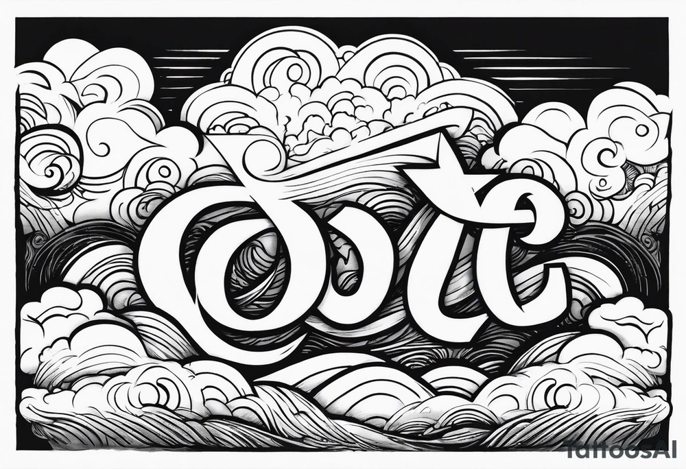 God, in a biblical text. Clouds behind it tattoo idea