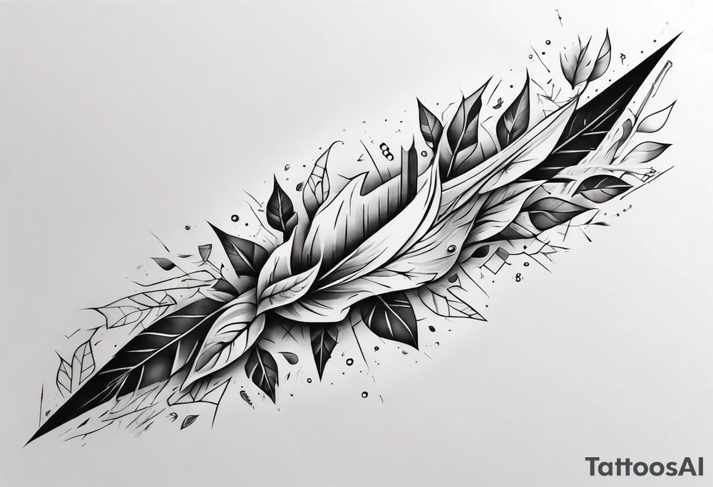 full arm tattoo. pointy leaves combined with geometric shapes. whole arm tattoo idea