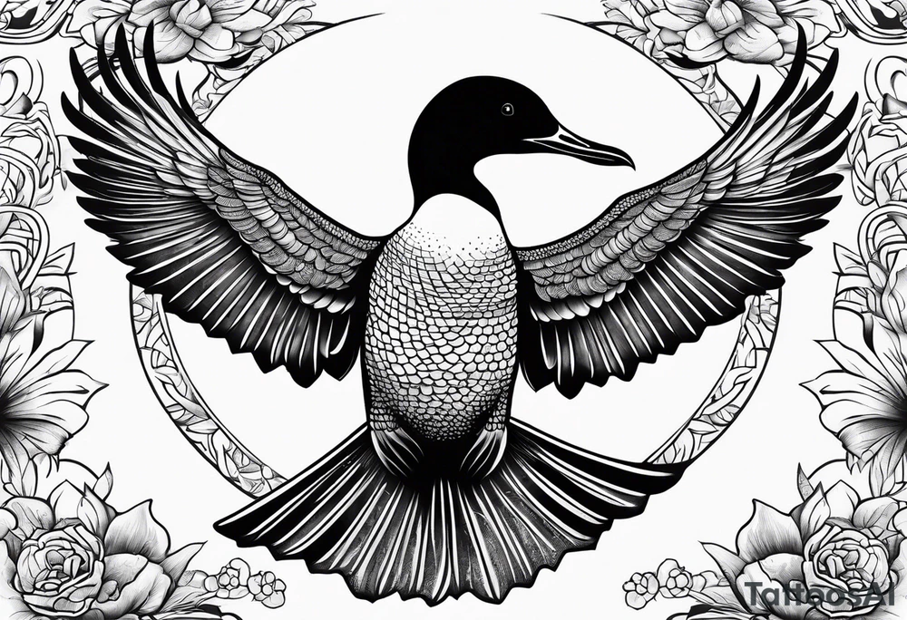 A loon with its wings spread tattoo idea