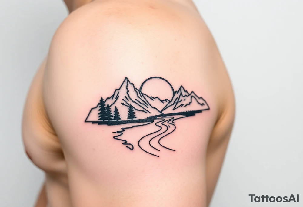 mountains. river and sunrise, tattoo idea