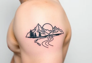 mountains. river and sunrise, tattoo idea