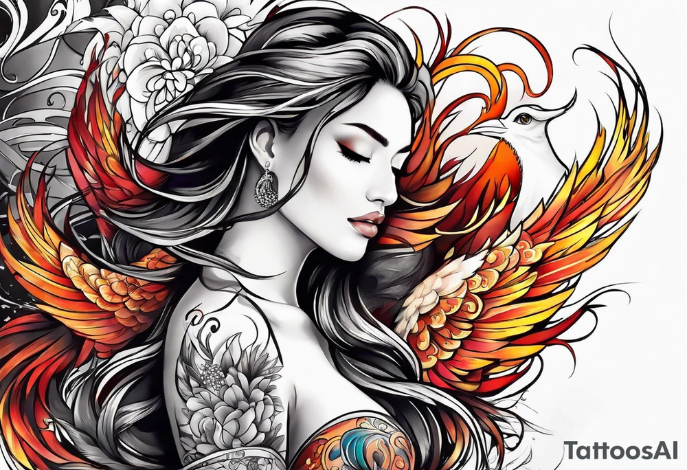 femme nu avec un tatou de phoenix tattoo idea