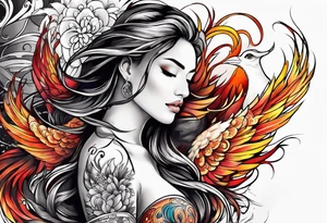 femme nu avec un tatou de phoenix tattoo idea