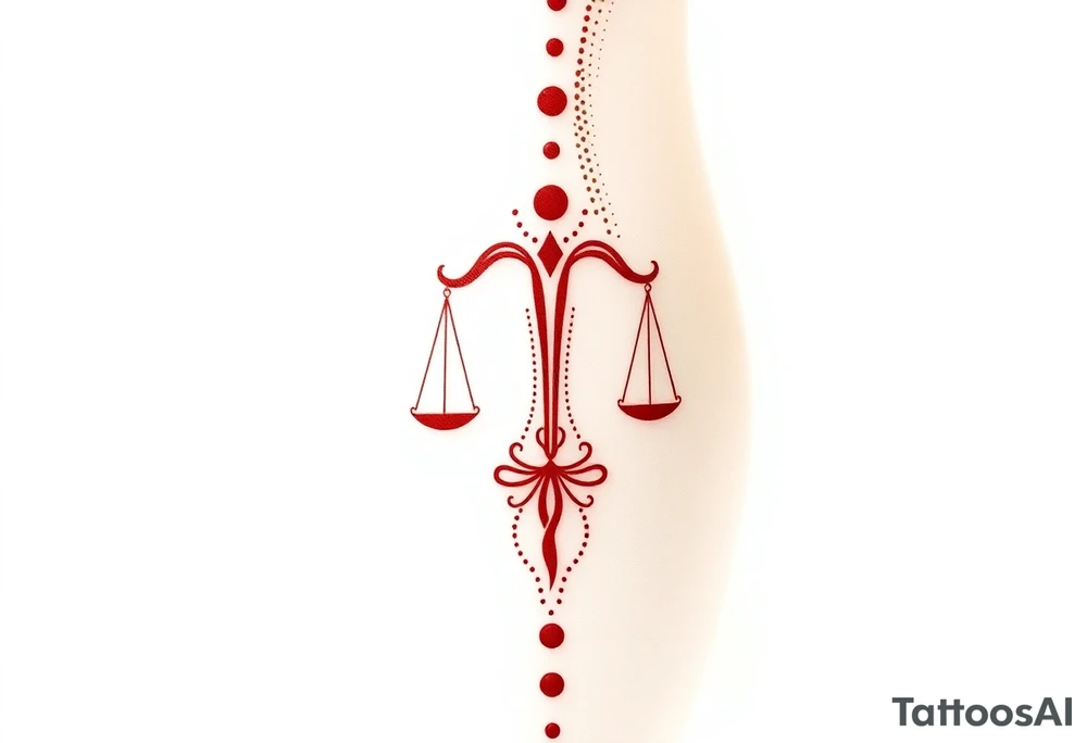 Tattoo that combines the star sign Taurus and Libra ,in red , down the spine tattoo idea