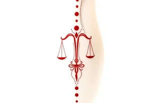 Tattoo that combines the star sign Taurus and Libra ,in red , down the spine tattoo idea