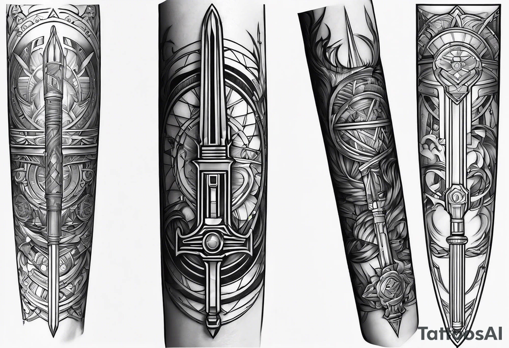 futuristic light saber hilts crossing tattoo idea