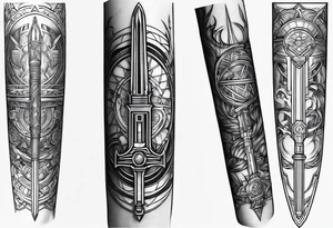 futuristic light saber hilts crossing tattoo idea