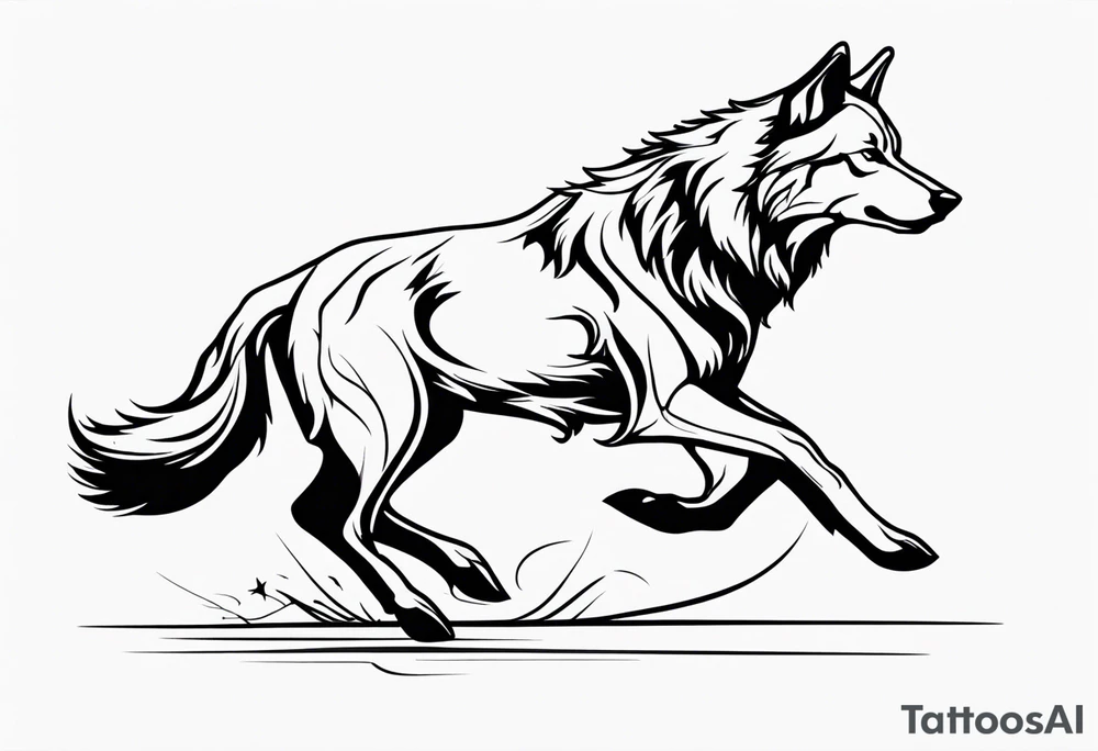 buck running next to wolf tattoo idea