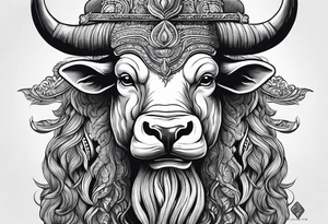 Black and white, grey Thai yak/giant with thai naga. tattoo idea