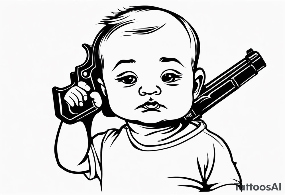 A baby holding a gun to his own head. tattoo idea