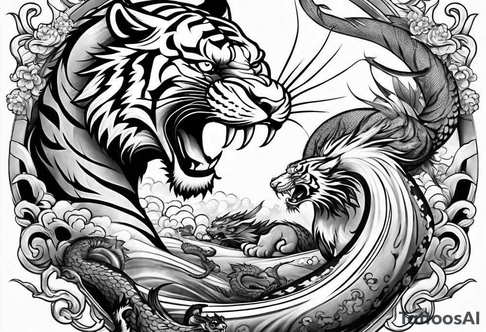 Tiger fighting a water dragon tattoo idea