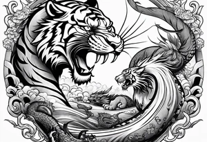 Tiger fighting a water dragon tattoo idea