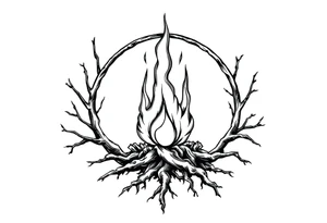 a round flame imprisoned in a roots circle tattoo idea
