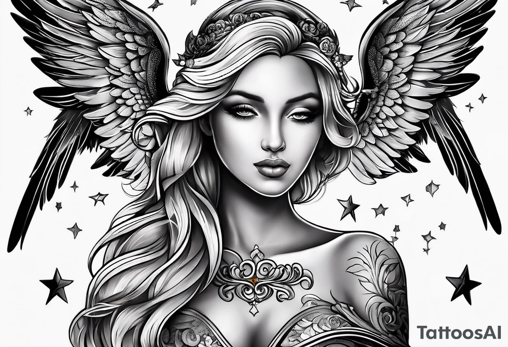 an angel with "my sweet angel" written underneath it tattoo idea
