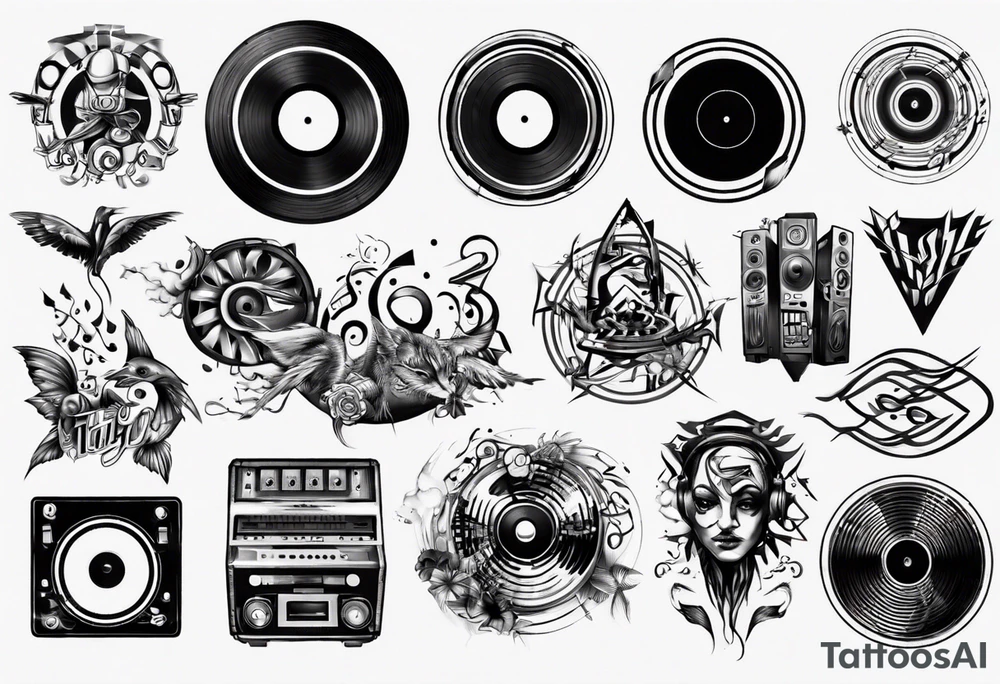 sound music vinyl DJ tattoo idea