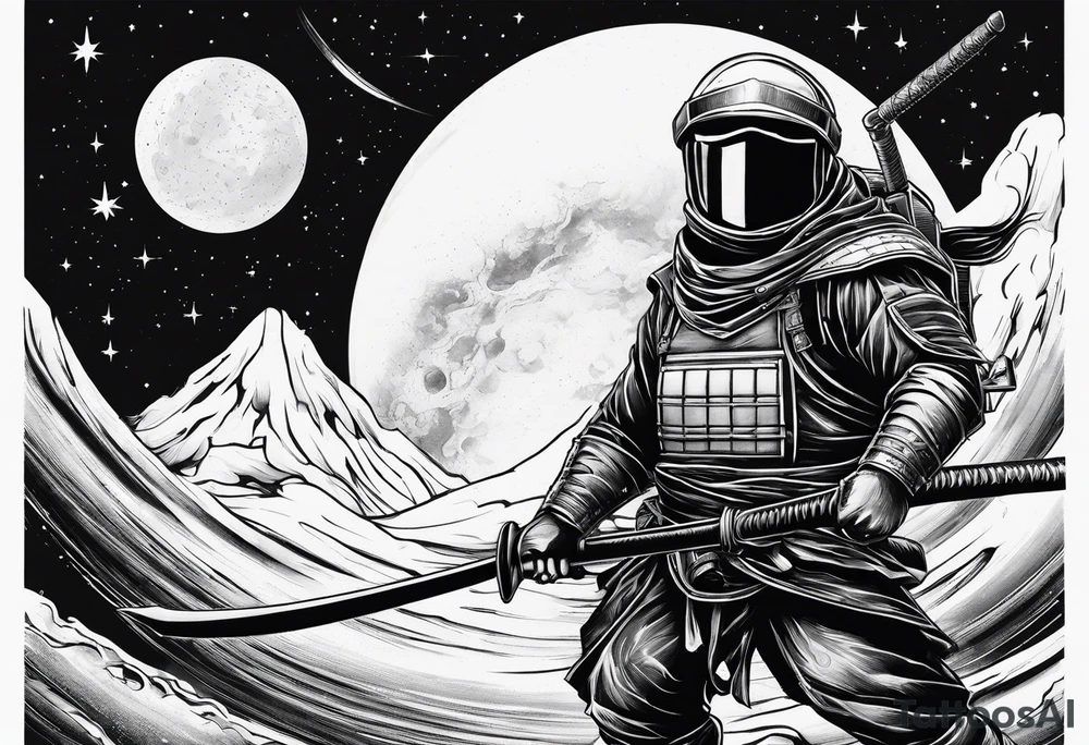 samura versus ninja, in space, with rocket tattoo idea