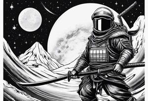 samura versus ninja, in space, with rocket tattoo idea