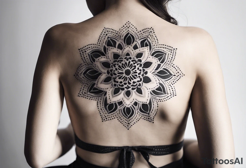 Generate a floral mandala tattoo with minimalist petals and gentle symmetry, focusing on balance and serenity tattoo idea