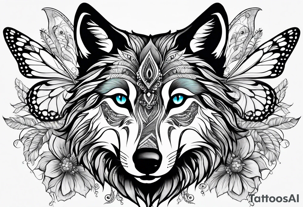 Wolf puppy, peacock feather, butterfly,, hummingbird tattoo idea Wolf puppy, peacock feather, butterfly,, hummingbird tattoo idea