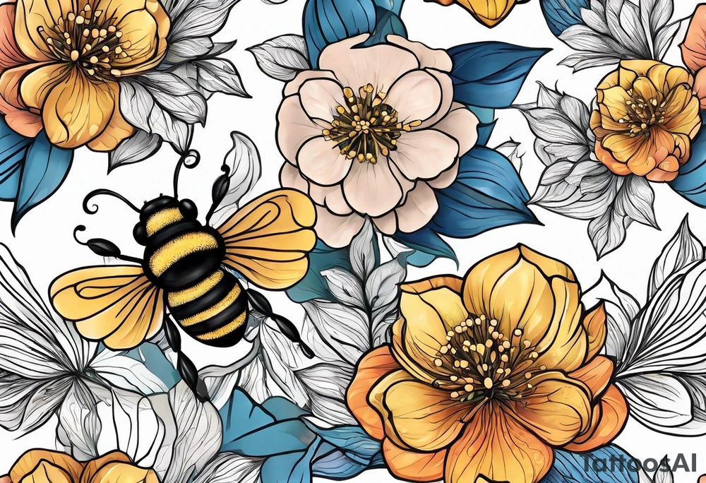 Small tattoo. There’s a hydrangea and a bee but they are not touching. Make the bee smaller than the hydrangea and have the bee off to the side. tattoo idea