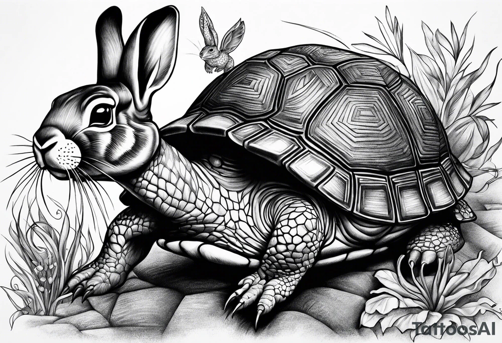 Rabbit and Turtle running tattoo idea