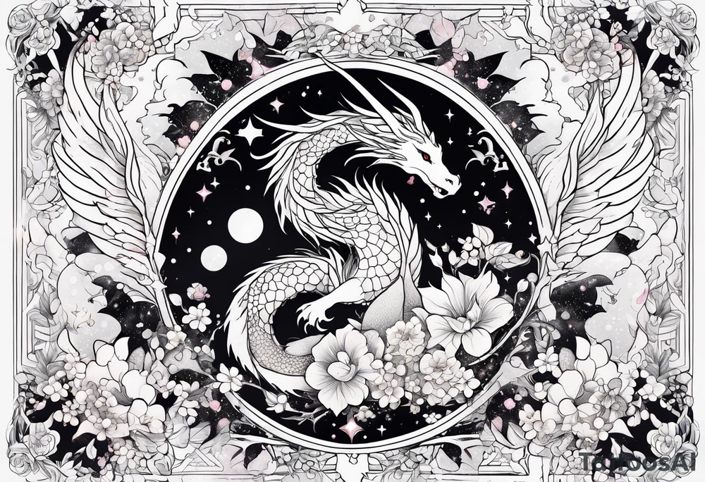 Constellation, wing , snow , cross , dragon female japan kawaii , flower tattoo idea