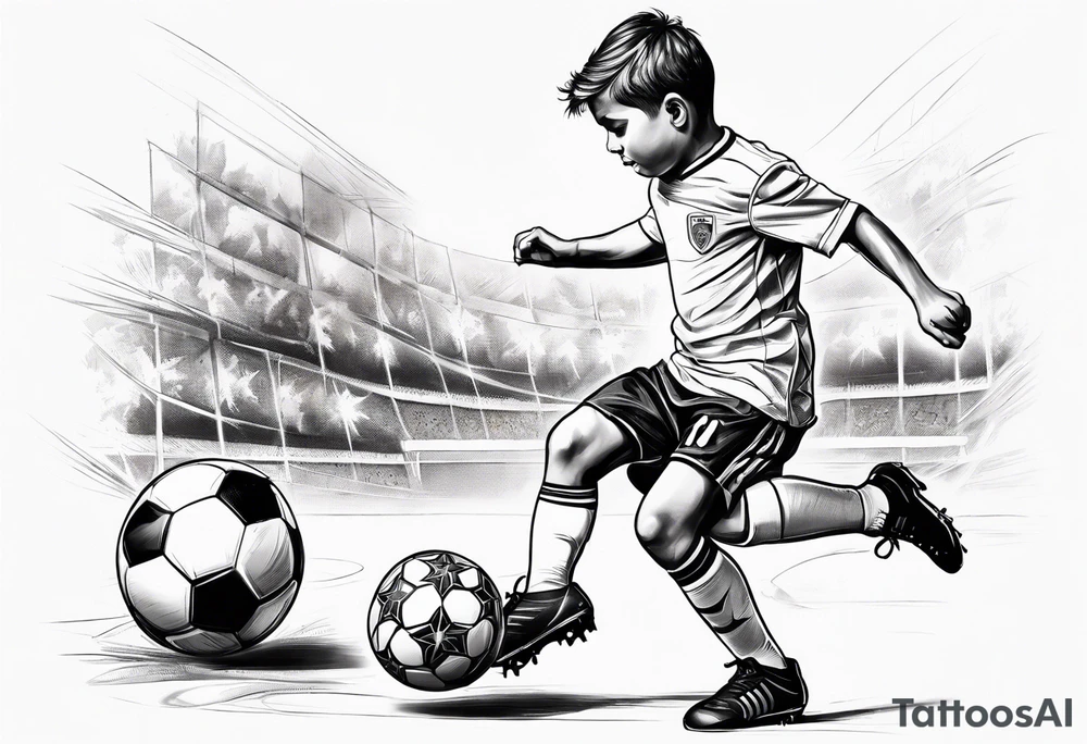 Little boy playing soccer tattoo idea