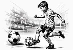 Little boy playing soccer tattoo idea