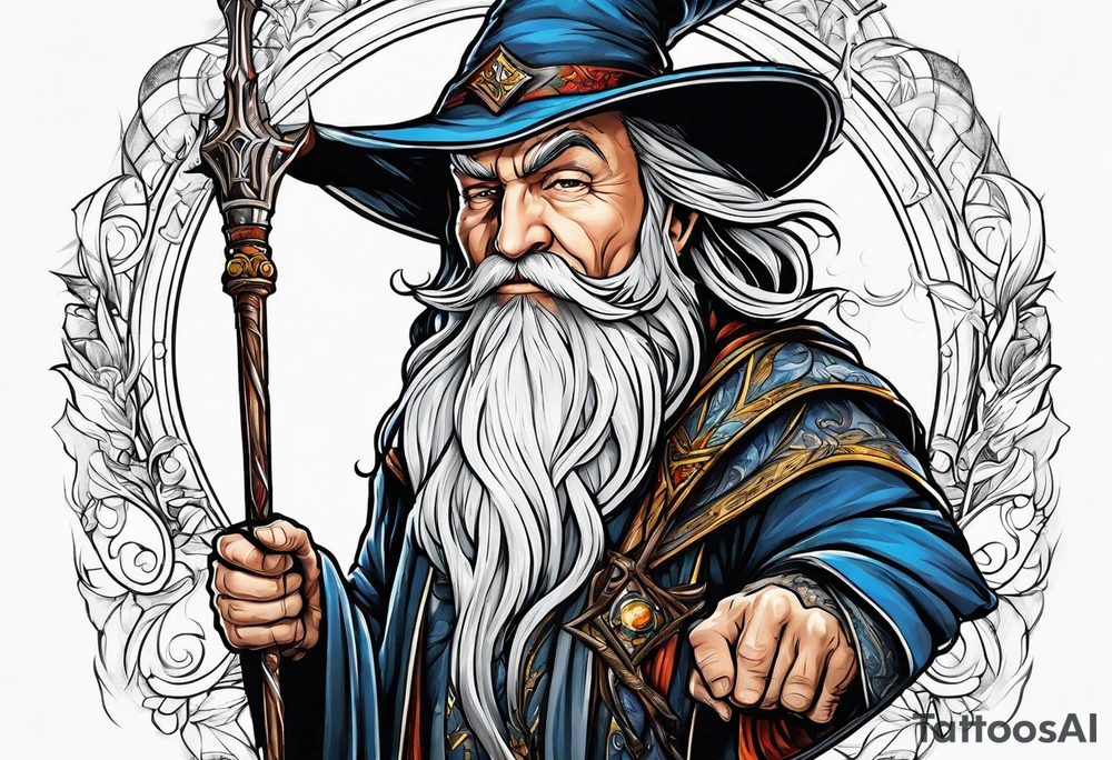Middle age wizard with air staff tattoo idea