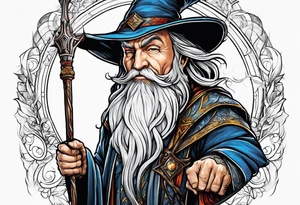 Middle age wizard with air staff tattoo idea
