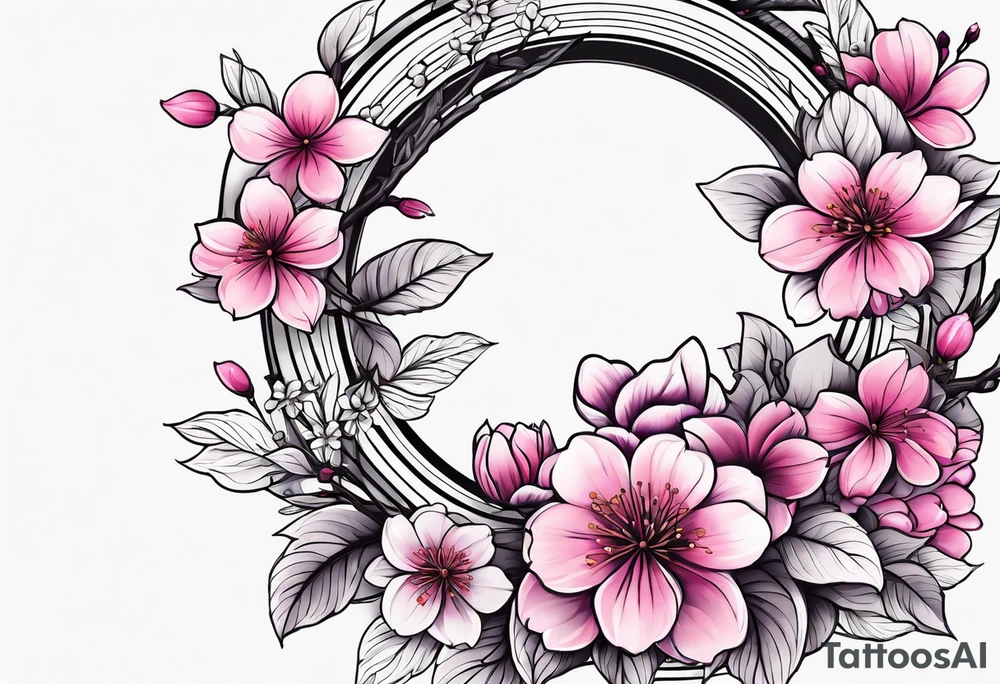 Flower wreath cherry blossoms pinks and purples tattoo idea Flower wreath cherry blossoms pinks and purples tattoo idea