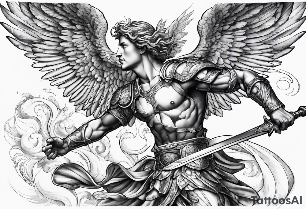 Archangel Michael fighting the skinny / AI for humanity. The archangel is also partially AI tattoo idea