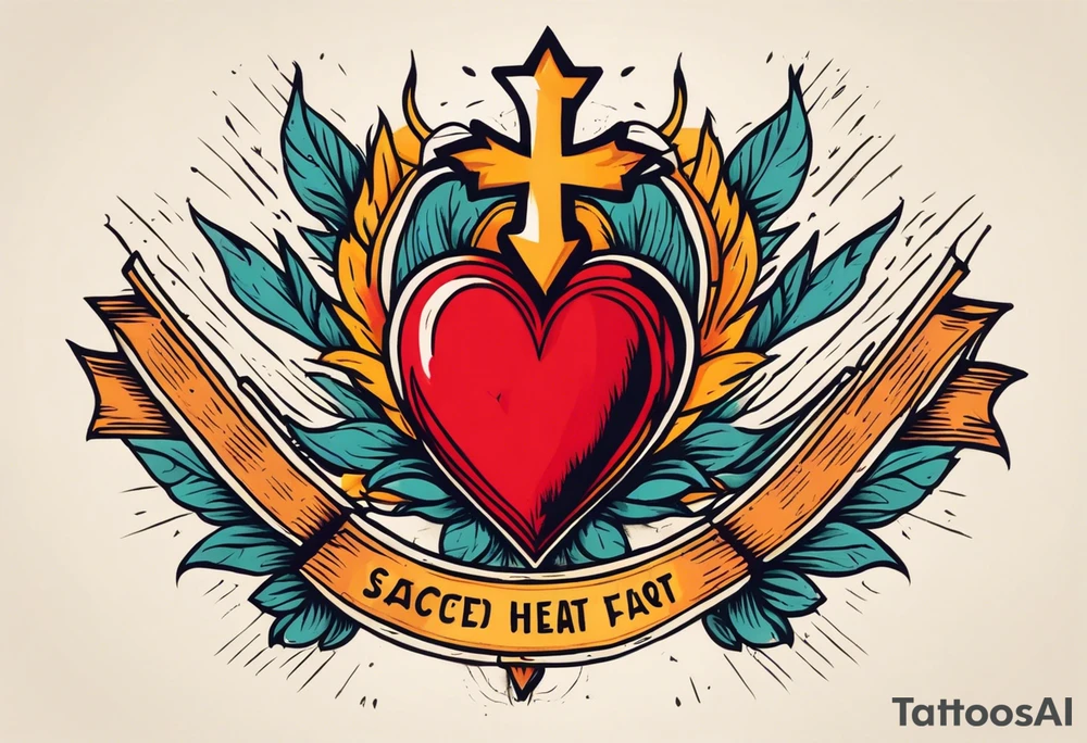 sacred heart vintage traditional tattoo simple sketch old school bold colors with banner tattoo idea
