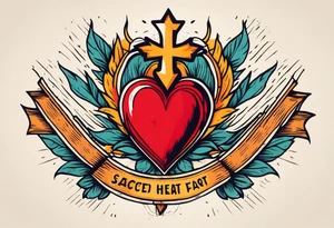 sacred heart vintage traditional tattoo simple sketch old school bold colors with banner tattoo idea
