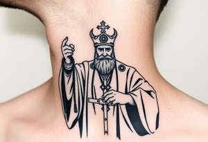 russian orthodox priest in a fully detailed garment swinging censer chains tattoo idea