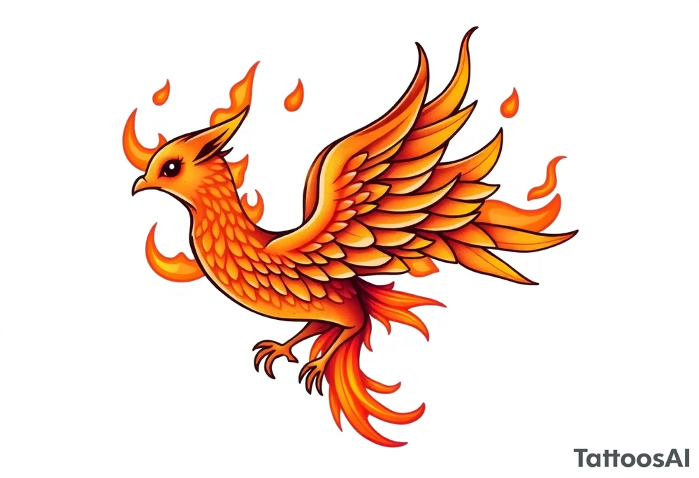 cute cartoon Phoenix , engulfed by flames tattoo idea