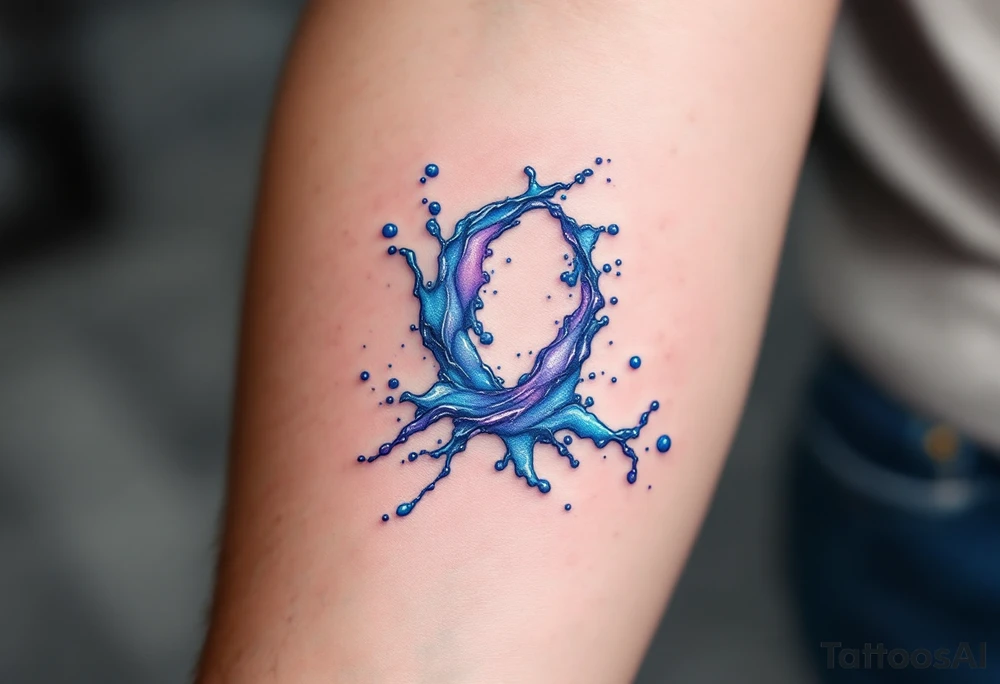 An abstract water splash in the shape of the Aquarius constellation, shimmering with iridescent blue and violet hues. tattoo idea